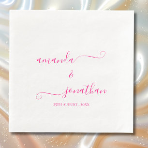 White and Pink Minimalist Elegant Script Wedding  Napkin