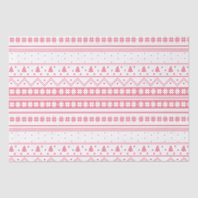 White And Pink Nordic Sweater Christmas Pattern  Tissue Paper (Front)