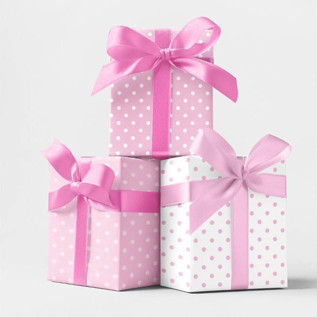 White and Pink Pastel Polka Dot Mix Wrapping Paper Sheet (White and Pink Pastel Polka Dot Mix Wrapping Paper Sheets)