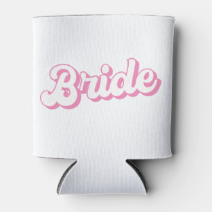 White and Pink Personalized Bride Can Cooler