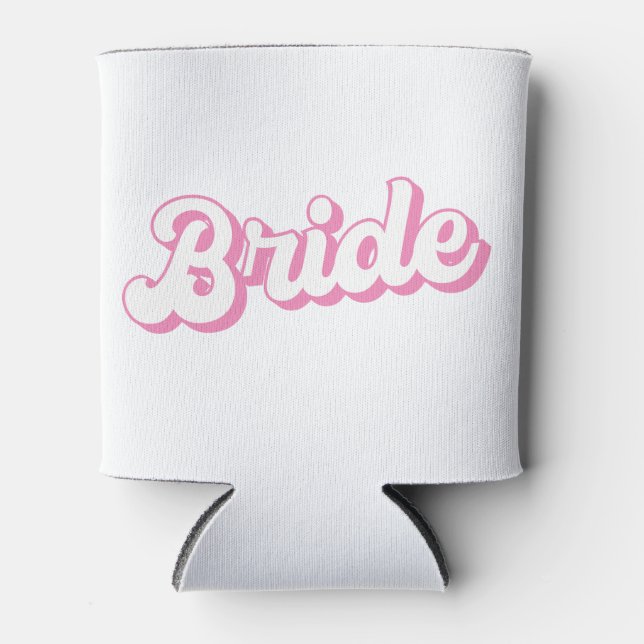 White and Pink Personalized Bride Can Cooler (Front)
