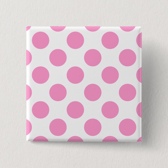 White and Pink Polka Dots 2 Inch Square Button (Front)