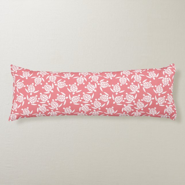 White And Pink Repeat Motif | Sea Turtle Pattern Body Pillow (Front)