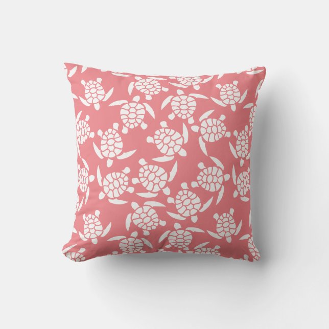 White And Pink Repeat Motif | Sea Turtle Pattern Throw Pillow (Front)