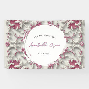 White and Pink Rococo Style Girl Baby Shower Banner
