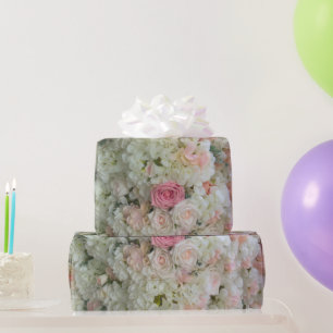 White and Pink Rose Flowers Wrapping Paper