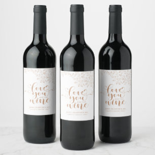 White and Pink Rose Gold Valentine's Day Wine Label