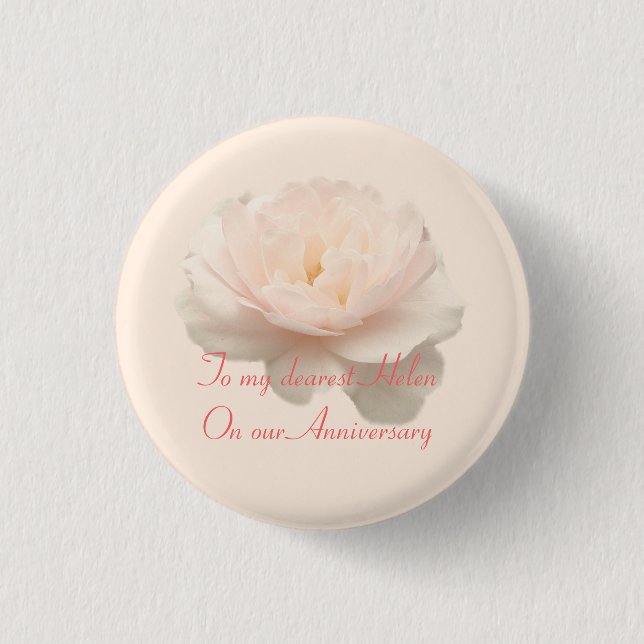 White and pink rose plate 1 inch round button (Front)