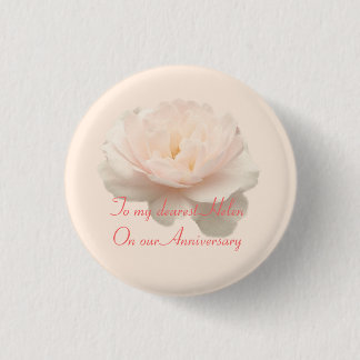 White and pink rose plate 1 inch round button