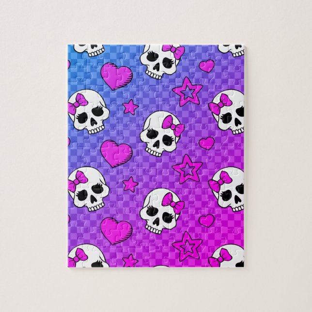 White and pink skull and hearts pattern jigsaw puzzle (Vertical)