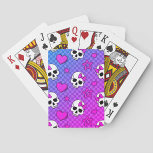 White and pink skull and hearts pattern playing cards