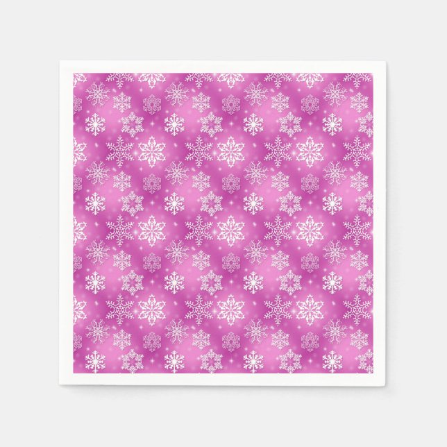 White and pink snowflake pattern napkin (Front)
