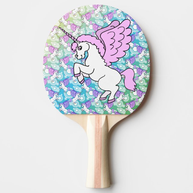 White and Pink Unicorn Ping Pong Paddle (Front)