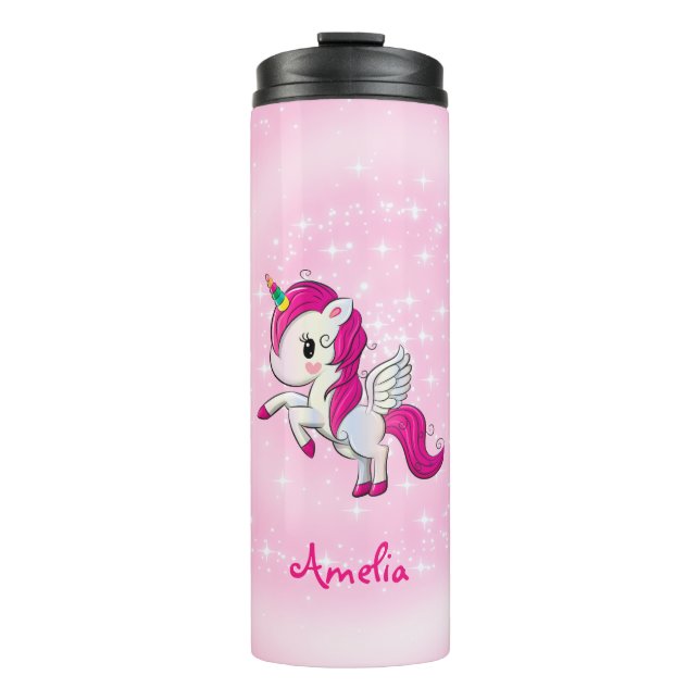 White And Pink Unicorn Thermal Tumbler (Front)