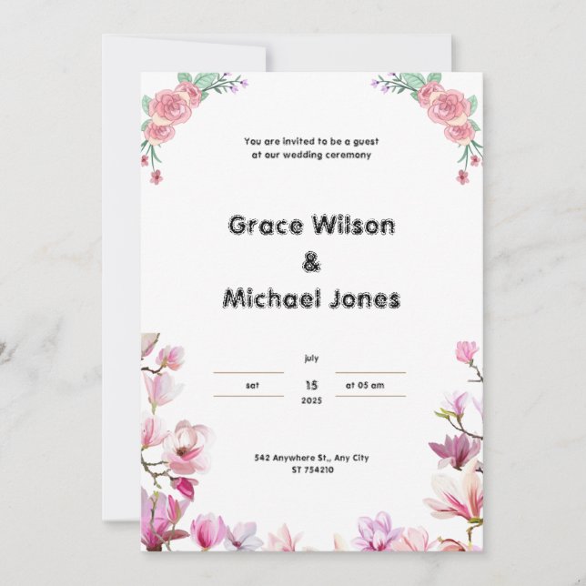 White and pink wedding invitation (Front)