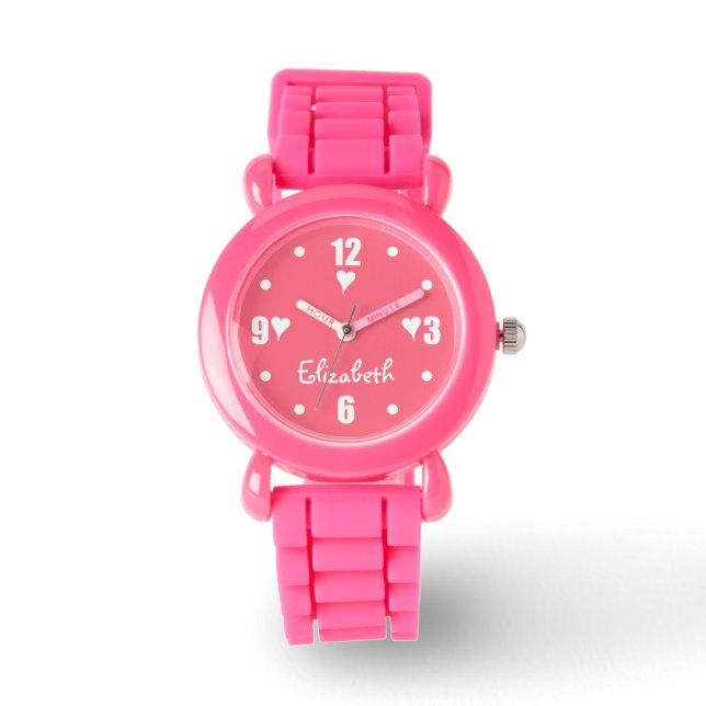 White and pink with hearts and name watch (Front)