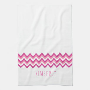 White And Pink Zigzag Chevron Kitchen Towel