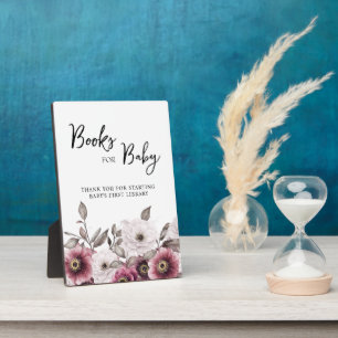 White and Plum Floral Books for Baby Sign Plaque