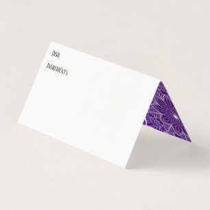 White and Purple Buffet Table Recipe Tent Cards
