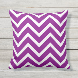 White and Purple Chevron Outdoor Pillow
