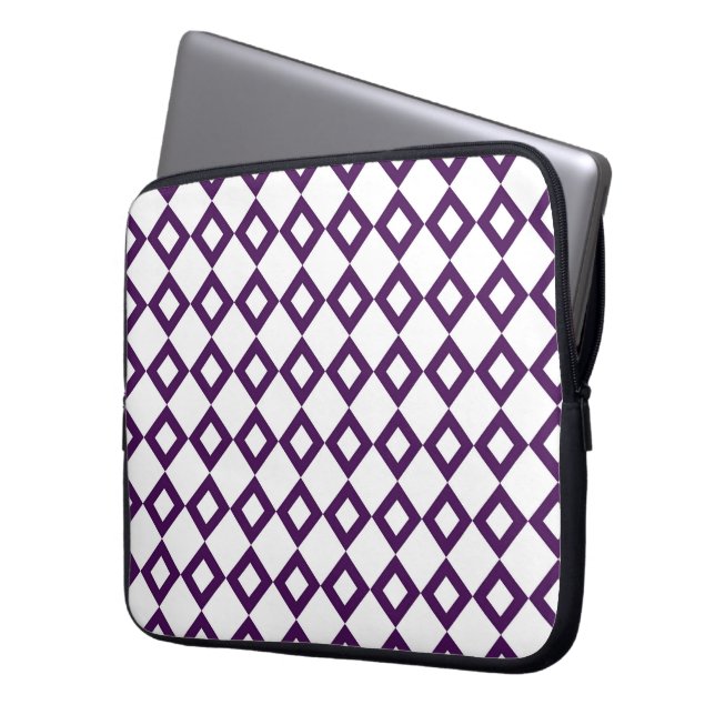 White and Purple Diamond Pattern Laptop Sleeve (Front Left)