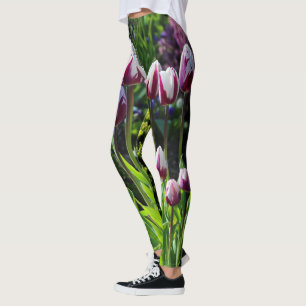 White-and-Purple Flaming Flag Triumph Tulips Leggings