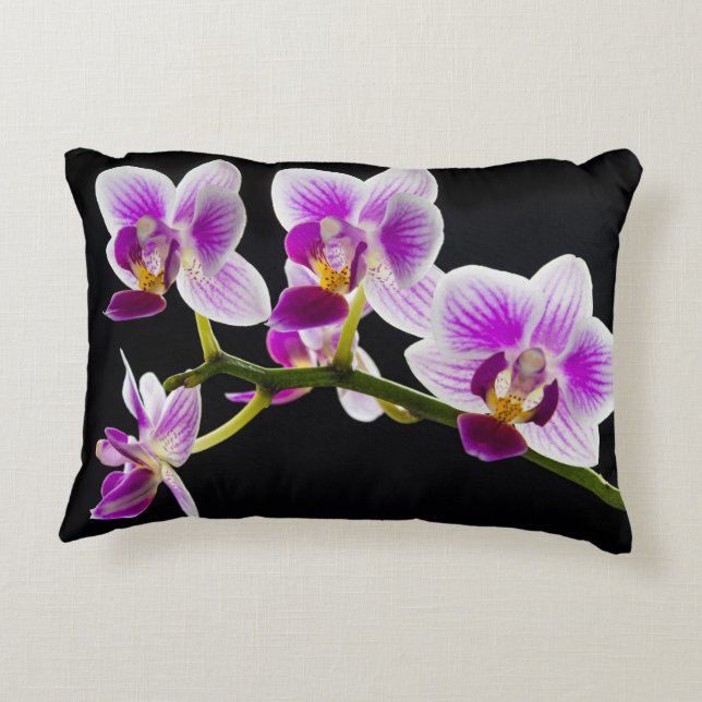 White and purple orchid accent pillow (Back)
