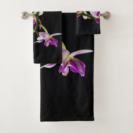 White and purple orchid bath towel set