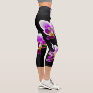 White and purple orchid capri leggings
