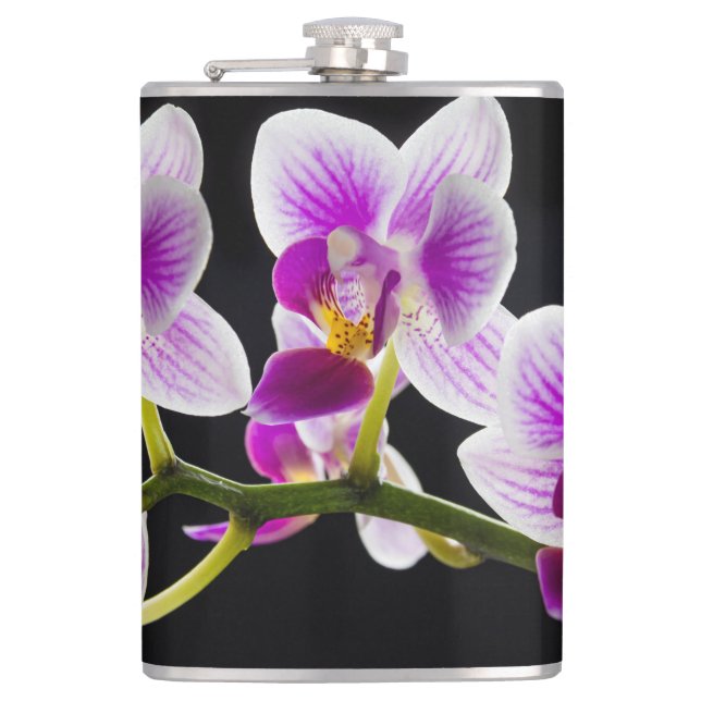 White and purple orchid hip flask (Front)