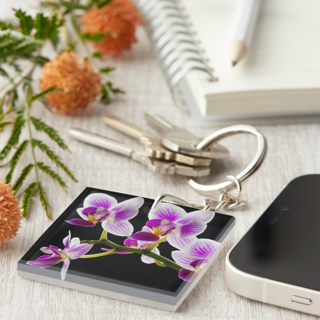 White and purple orchid keychain (Front Right)