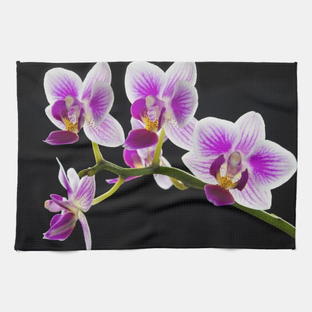 White and purple orchid kitchen towel (Horizontal)