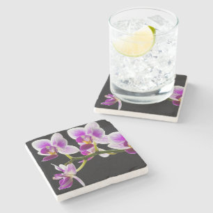White and purple orchid stone coaster