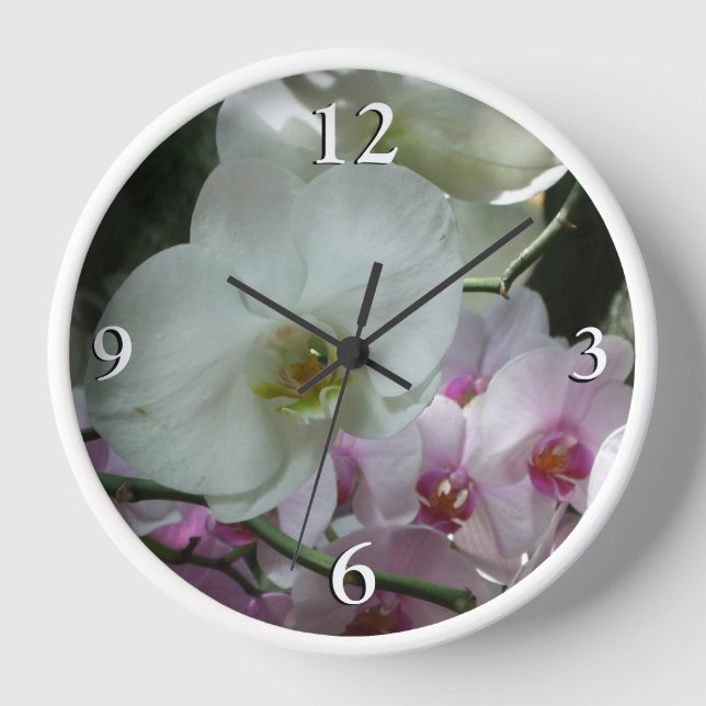 White and Purple Orchids Clock (Front)