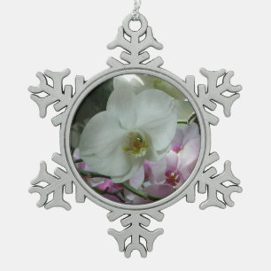 White and Purple Orchids Snowflake Pewter Christmas Ornament