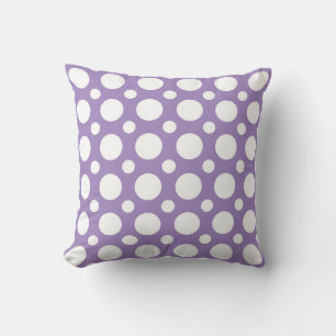 White and purple polka dots throw pillow