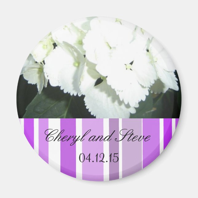 White and Purple Save the Date Magnet (Front)