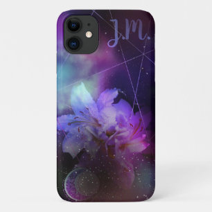 White and Purple Space Lilies and Moon Fantasy iPhone 11 Case