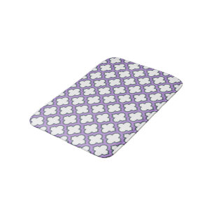 White and Purple Trellis, Lattice, Quatrefoil Bath Mat