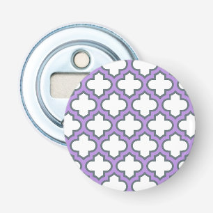 White and Purple Trellis, Lattice, Quatrefoil Bottle Opener