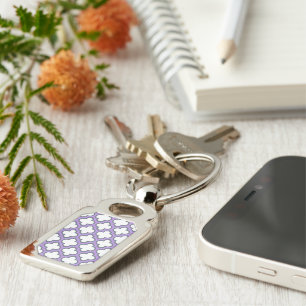 White and Purple Trellis, Lattice, Quatrefoil Keychain