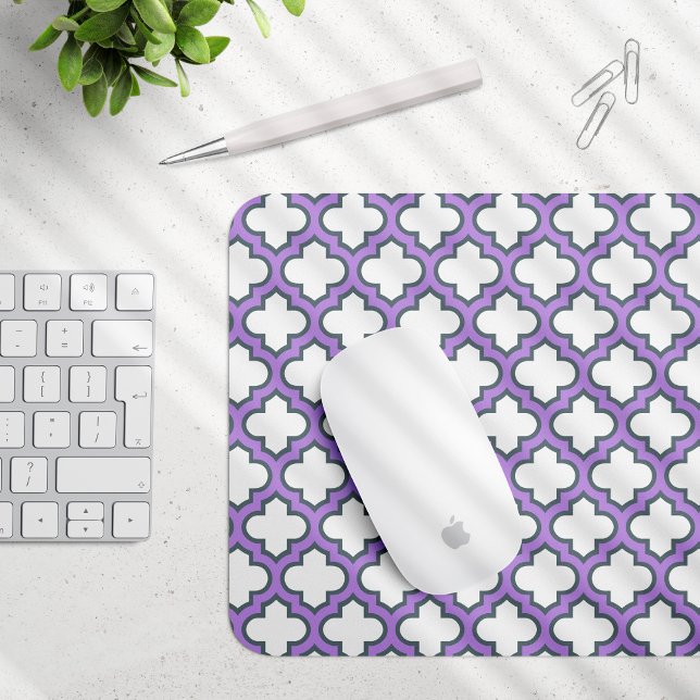 White and Purple Trellis, Lattice, Quatrefoil Mouse Pad (Creator Uploaded)
