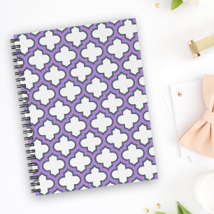 White and Purple Trellis, Lattice, Quatrefoil Notebook