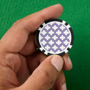 White and Purple Trellis, Lattice, Quatrefoil Poker Chips