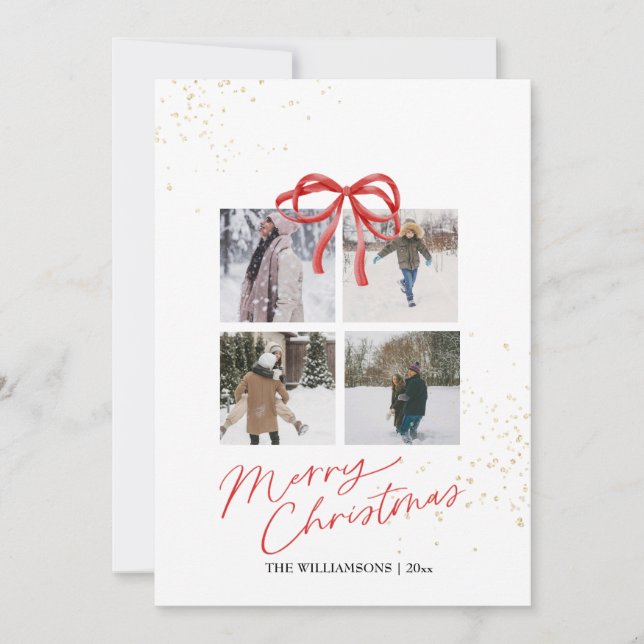White and Red Aesthetic Family Christmas Card (Front)