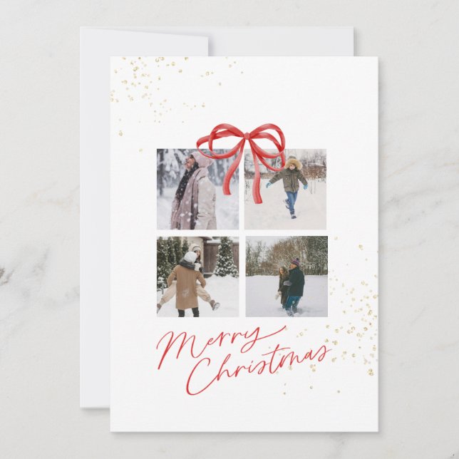 White and Red Aesthetic Family Christmas Card (Front)
