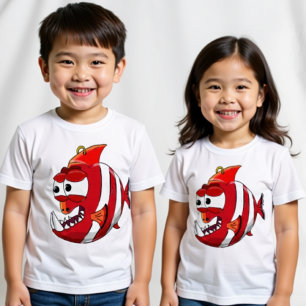 White And Red Angry Cartoon Piranha Baby T-Shirt
