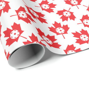 White and red Canadian pickleball pattern Wrappin Wrapping Paper