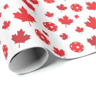  White and red Canadian pickleball pattern Wrappin Wrapping Paper