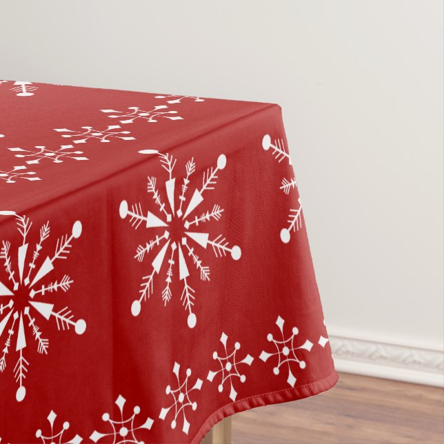 White and red Christmas snowflakes pattern Tablecloth (In Situ)